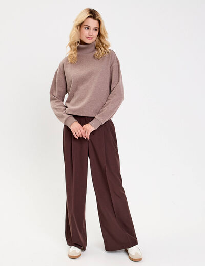 Sweat col roul&eacute; manches longues terracotta femme