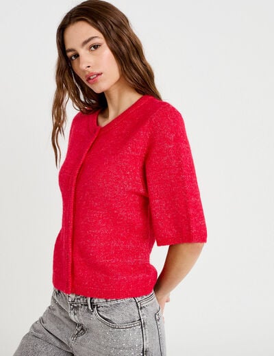 Gilet duveteux manches 3/4 rouge femme