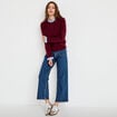 Pull col chemise manches longues bordeaux femme