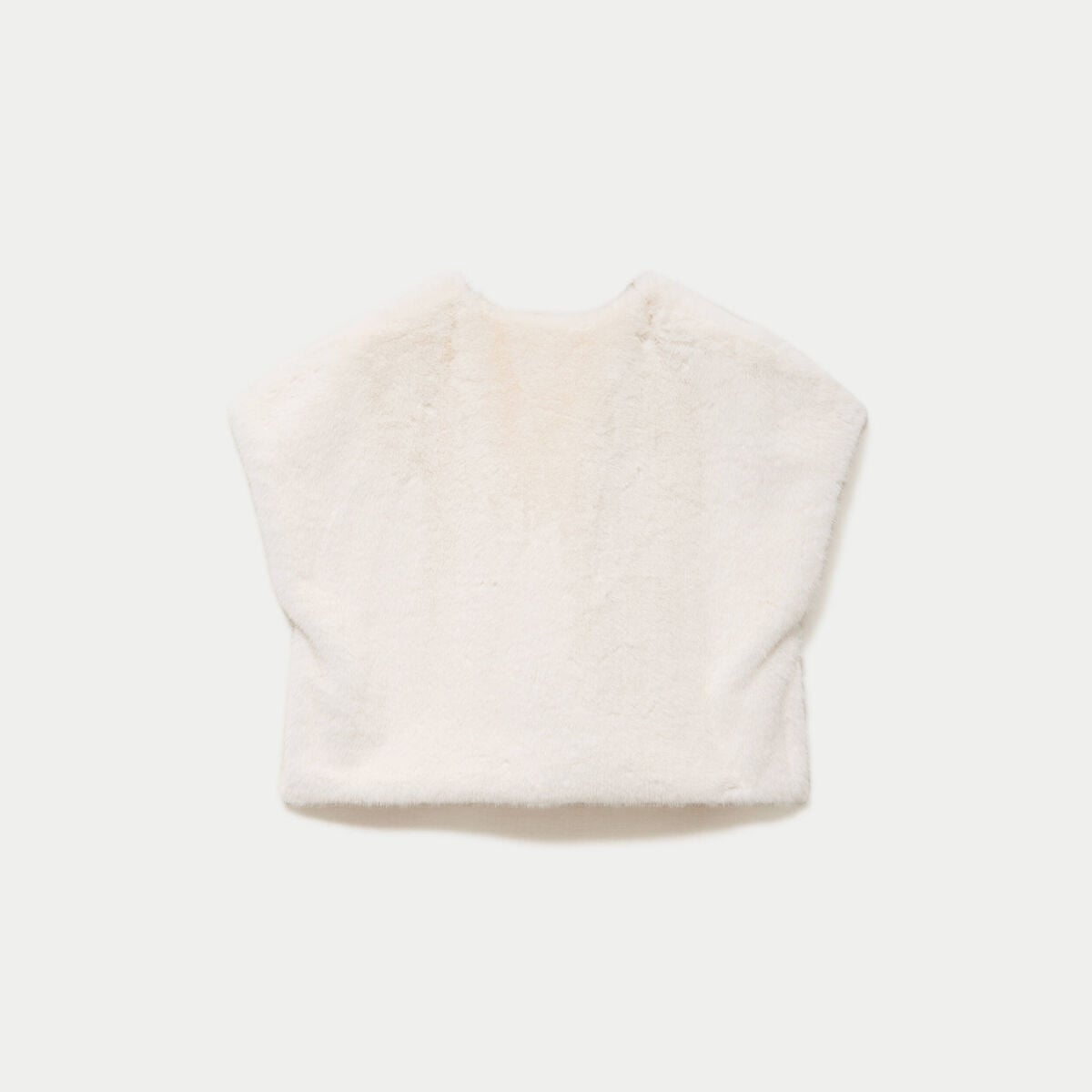 Kimono sans manches fausse fourrure ecru femme