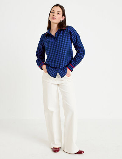 Chemise droite vichy col claudine bleu electrique femme