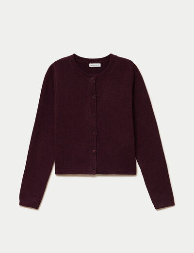 Gilet boutonn&eacute; manches longues prune femme