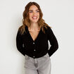 Gilet court ajust&eacute; col v manches longues noir femme