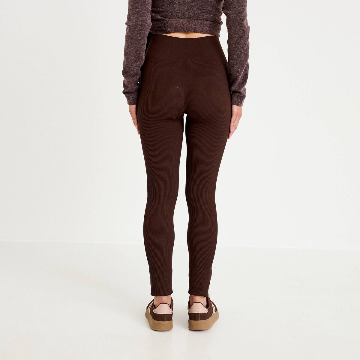 Leggings taille haute sans couture marron fonc&eacute; femme