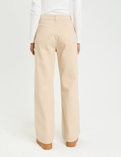Jean wide leg taille haute beige femme