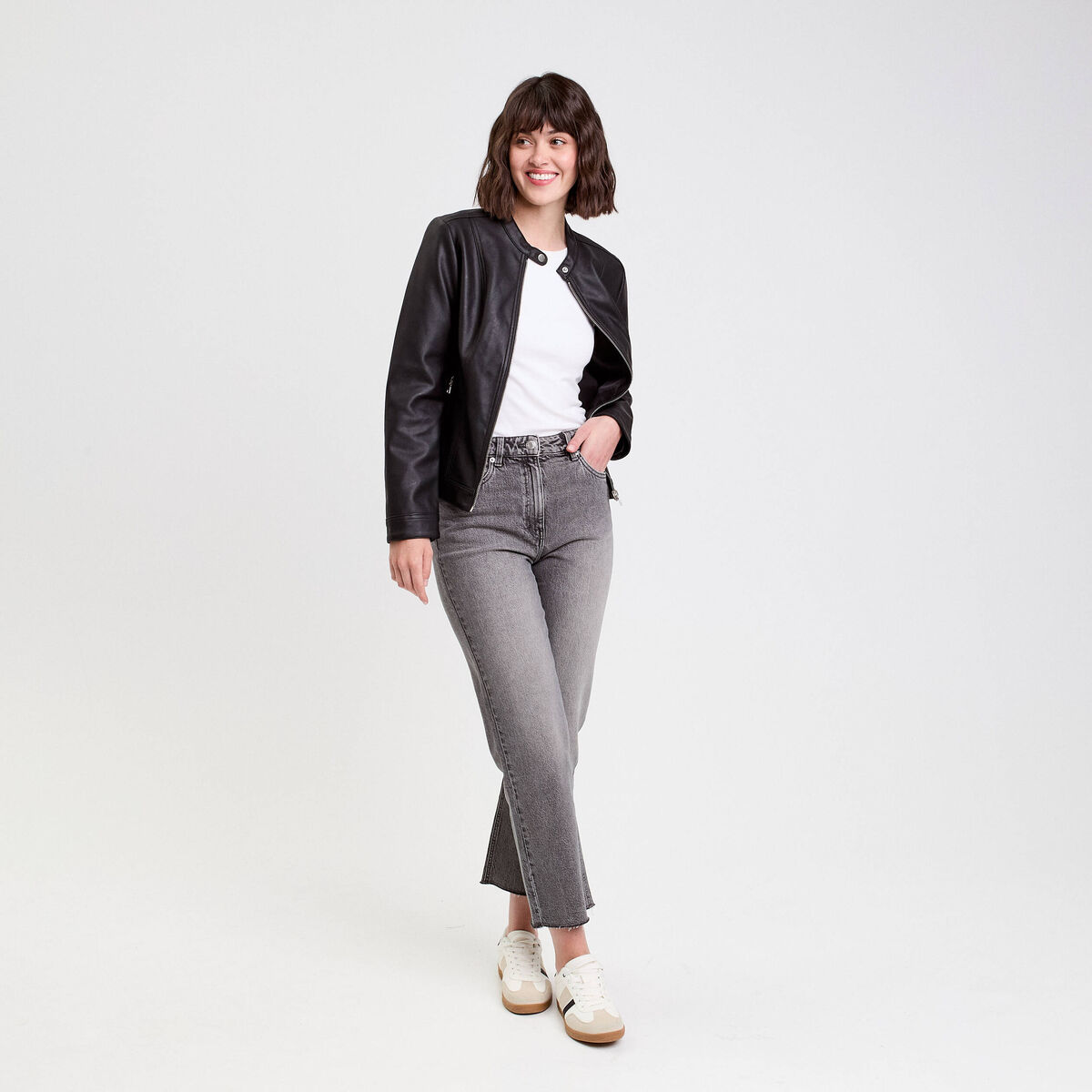 Veste droite zipp&eacute;e noir femme