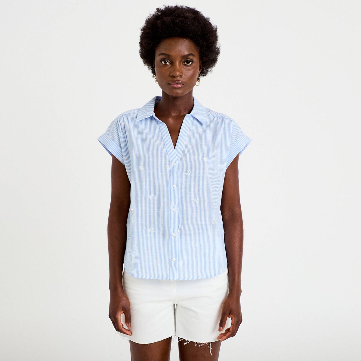Blouse droite sans manches col rond blanc femme