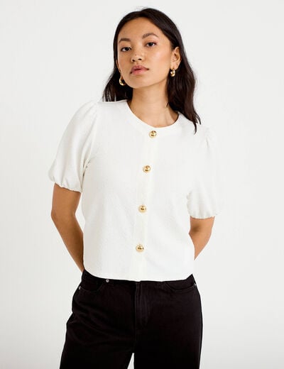 Blouse droite manches courtes ecru femme