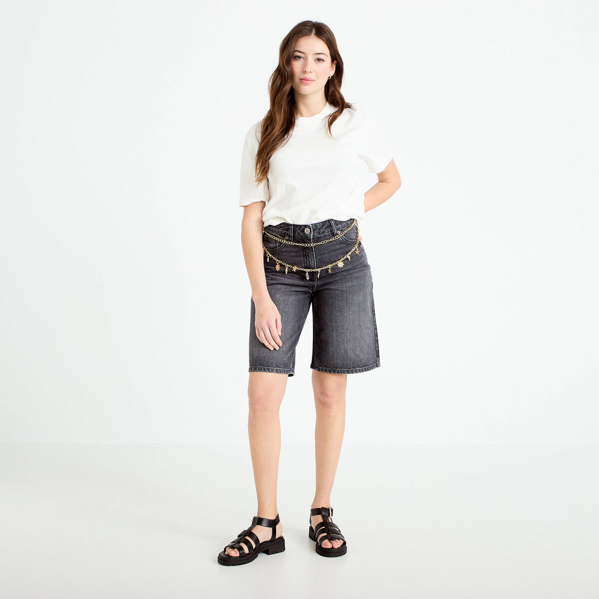 Bermuda en jean denim noir femme