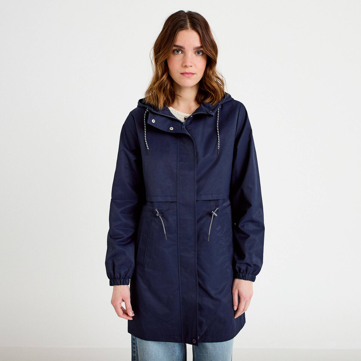 Parka &agrave; capuche taille ajustable bleu marine femme