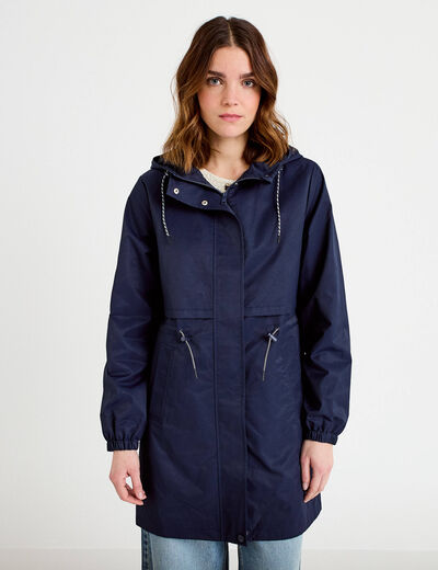 Parka &agrave; capuche taille ajustable bleu marine femme