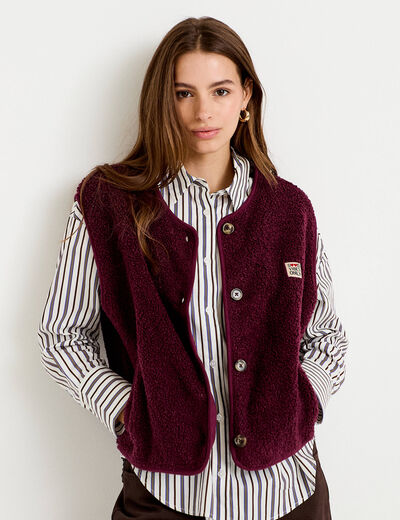 Gilet sans manches effet polaire prune femme