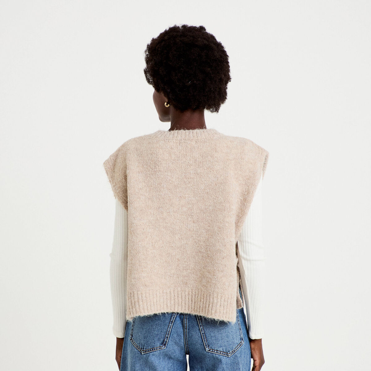 Pull sans manches taupe femme