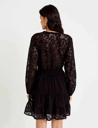 Robe courte &eacute;vas&eacute;e en dentelle col v noir femme