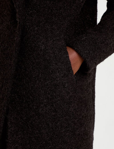 Manteau droit mi-long col tailleur noir femme