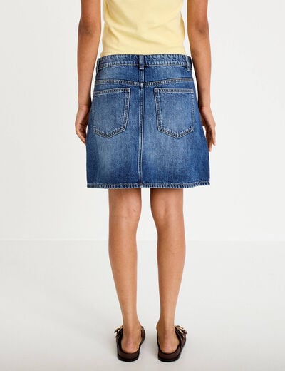 Jupe droite courte en jean denim stone femme