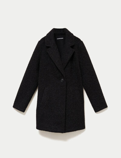Manteau droit mi-long col tailleur noir femme
