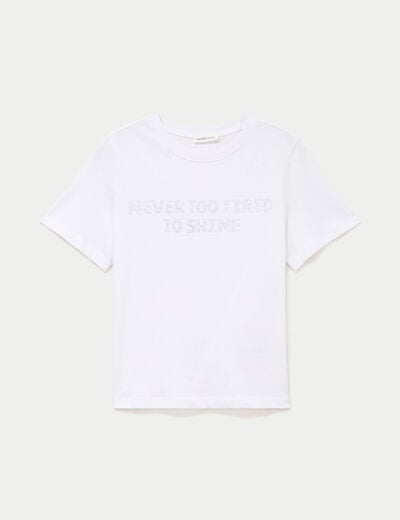 T-shirt col rond manches courtes blanc femme
