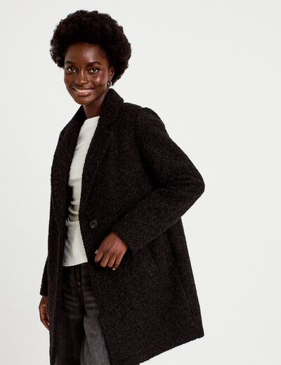 Manteau droit mi-long col tailleur noir femme