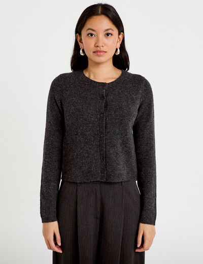 Gilet boutonn&eacute; manches longues gris fonc&eacute; femme