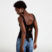 Top cintr&eacute; sans manches col carr&eacute; noir femme