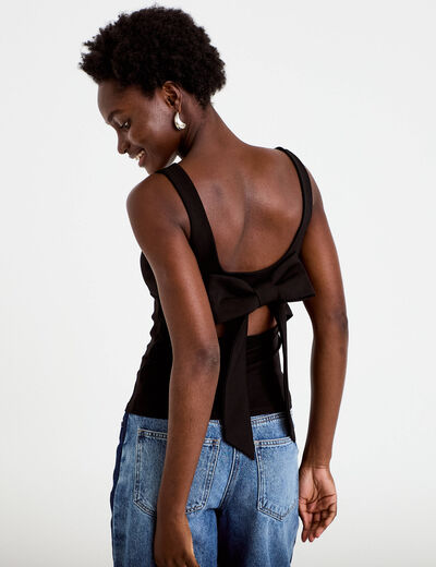Top cintr&eacute; sans manches col carr&eacute; noir femme