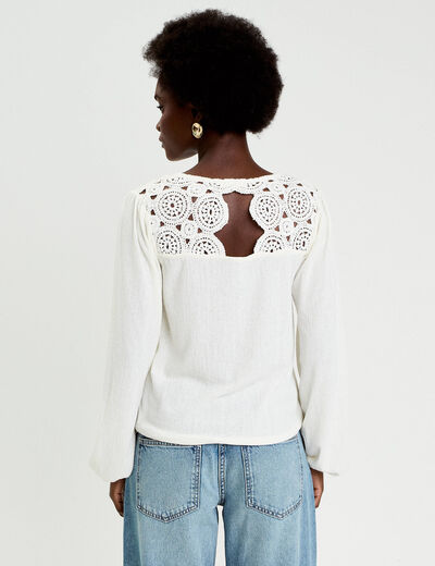 Blouse macram&eacute; bas &eacute;lastiqu&eacute; ecru femme