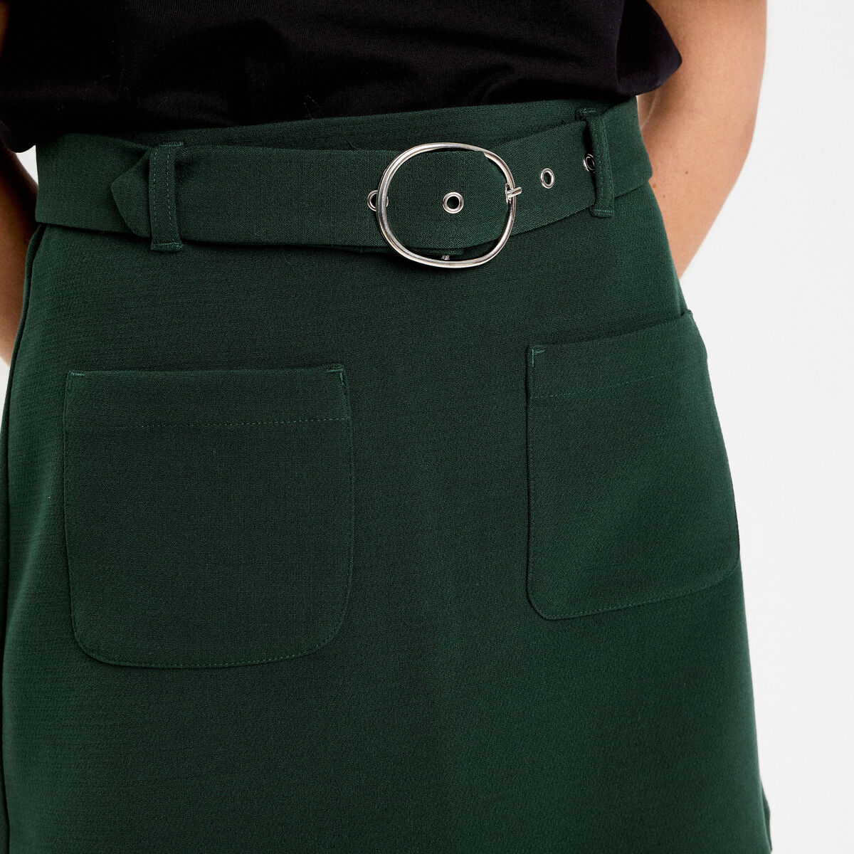 Jupe droite courte taille haute vert fonc&eacute; femme