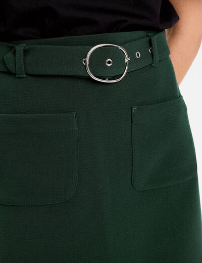 Jupe droite courte taille haute vert fonc&eacute; femme