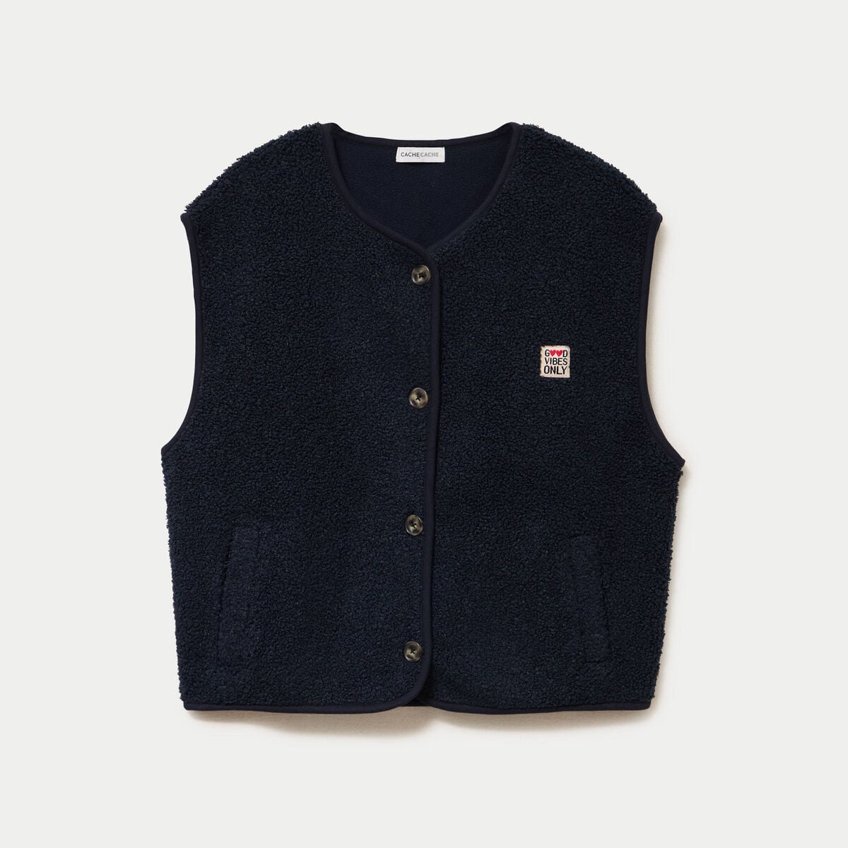 Gilet sans manches fausse fourrure bleu marine femme