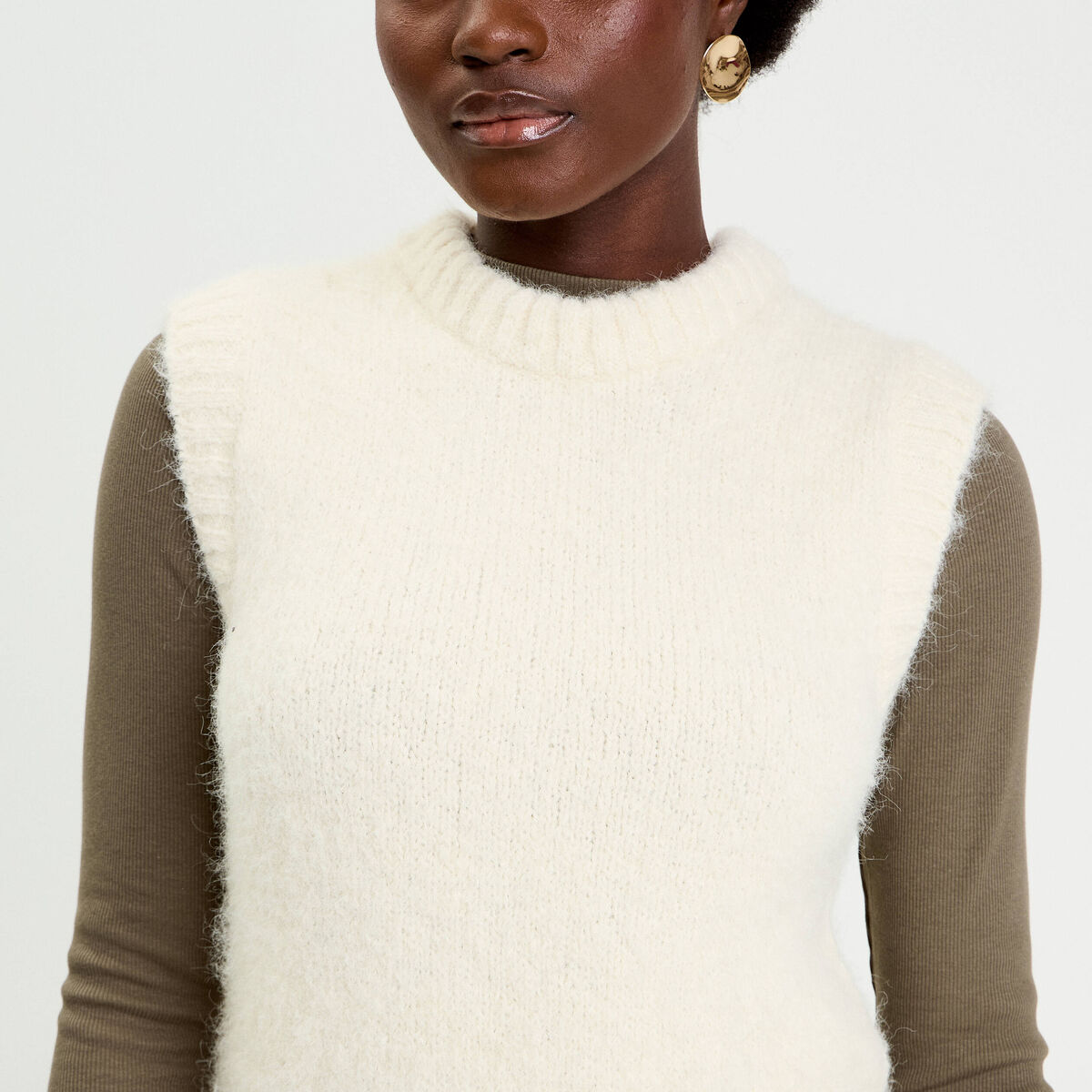 Pull sans manches ecru femme