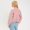 Gilet bouclette col rond manches longues rose poudr&eacute;e femme