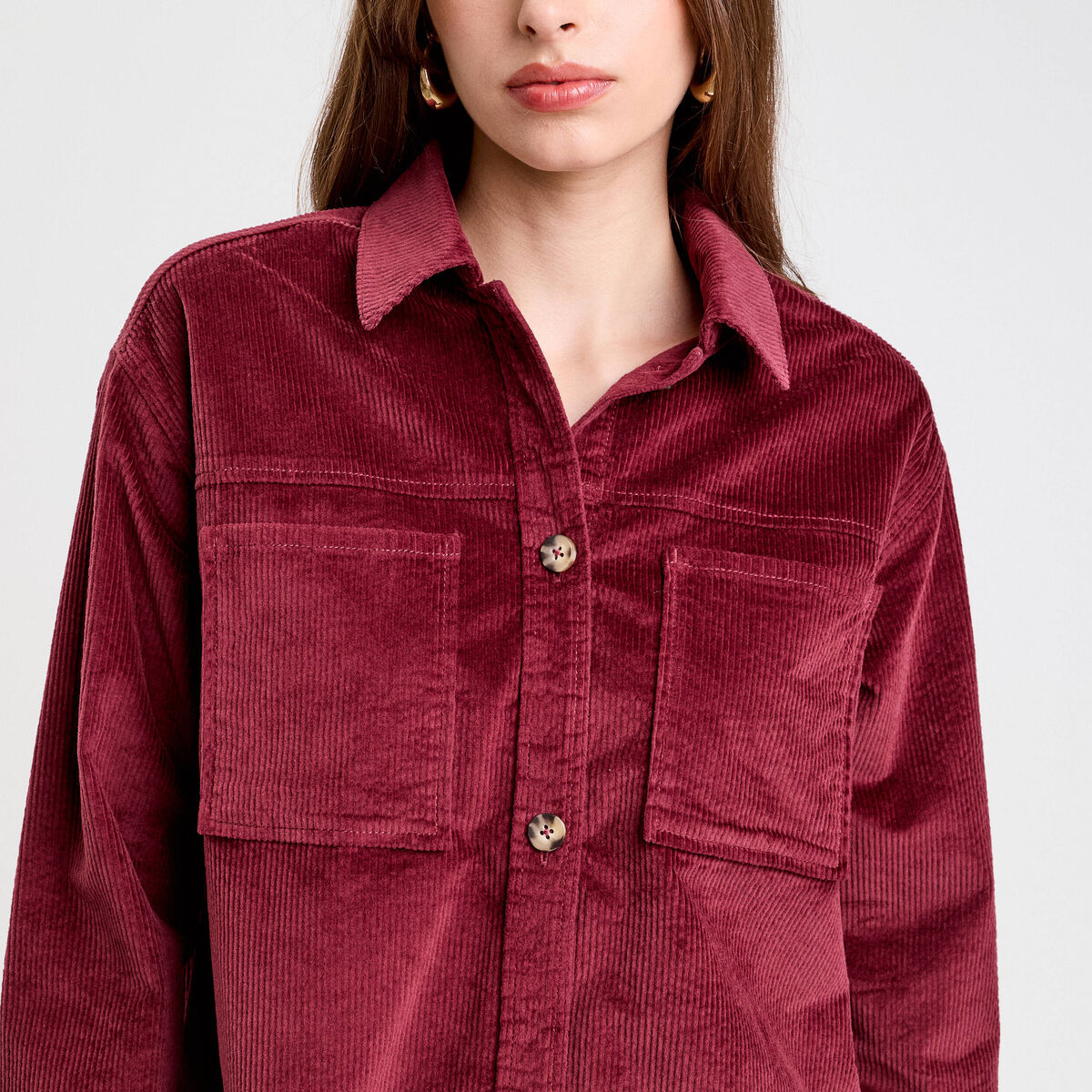 Chemise oversize en velours bordeaux femme