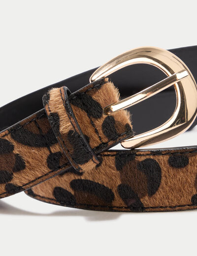 Ceinture fine en fausse fourrure marron femme