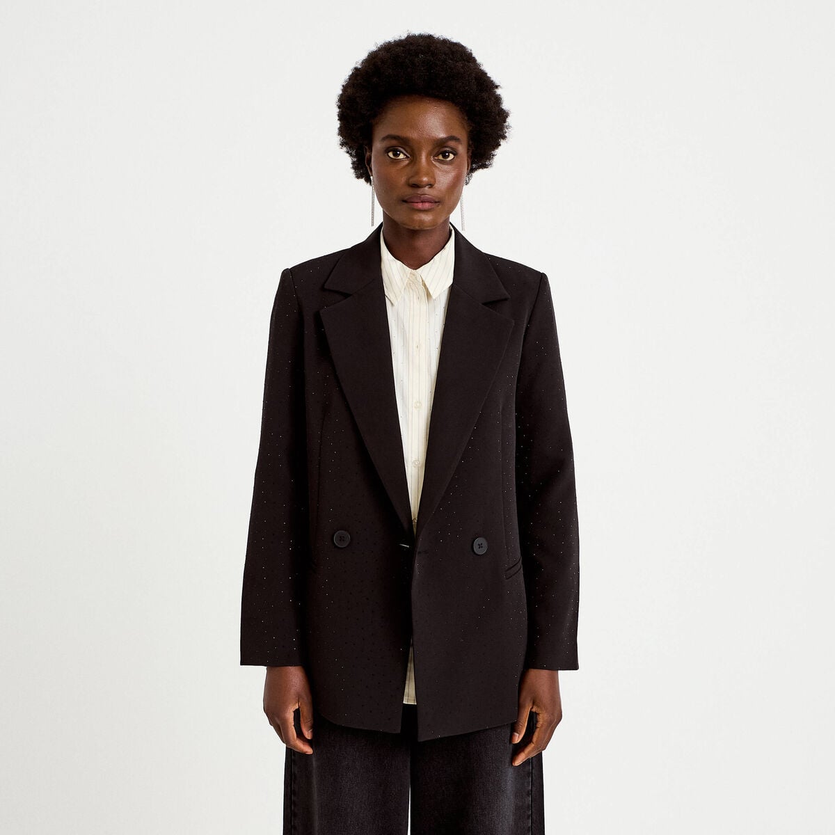 Blazer oversize brillant manches longues noir femme