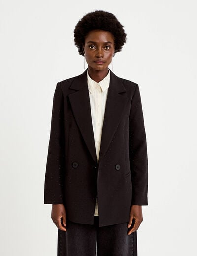 Blazer oversize brillant manches longues noir femme