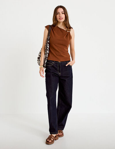 Top asym&eacute;trique d&eacute;tail bijou marron femme