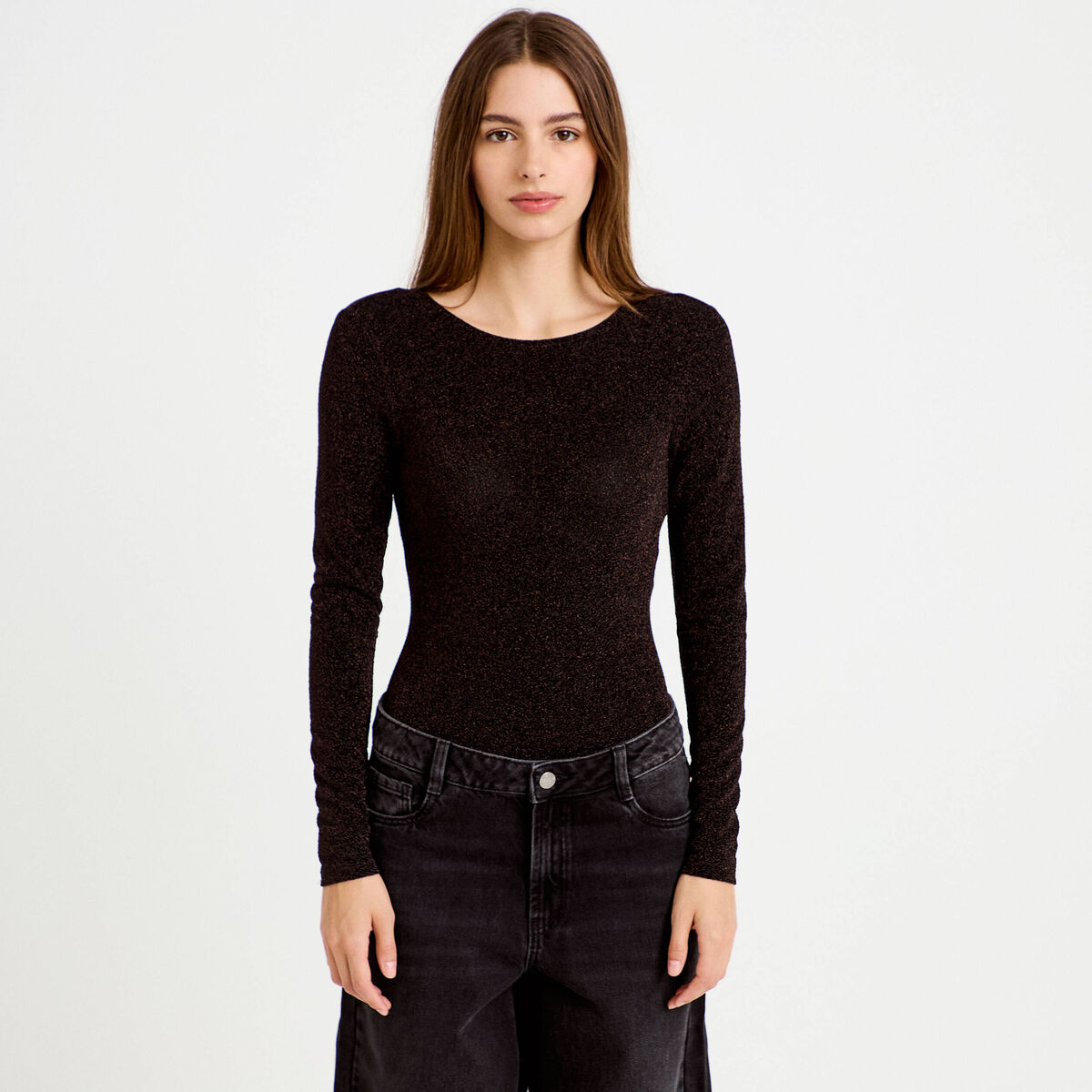Body manches longues marron fonc&eacute; femme