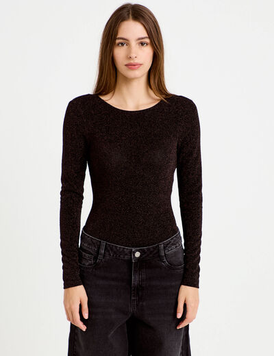 Body manches longues marron fonc&eacute; femme