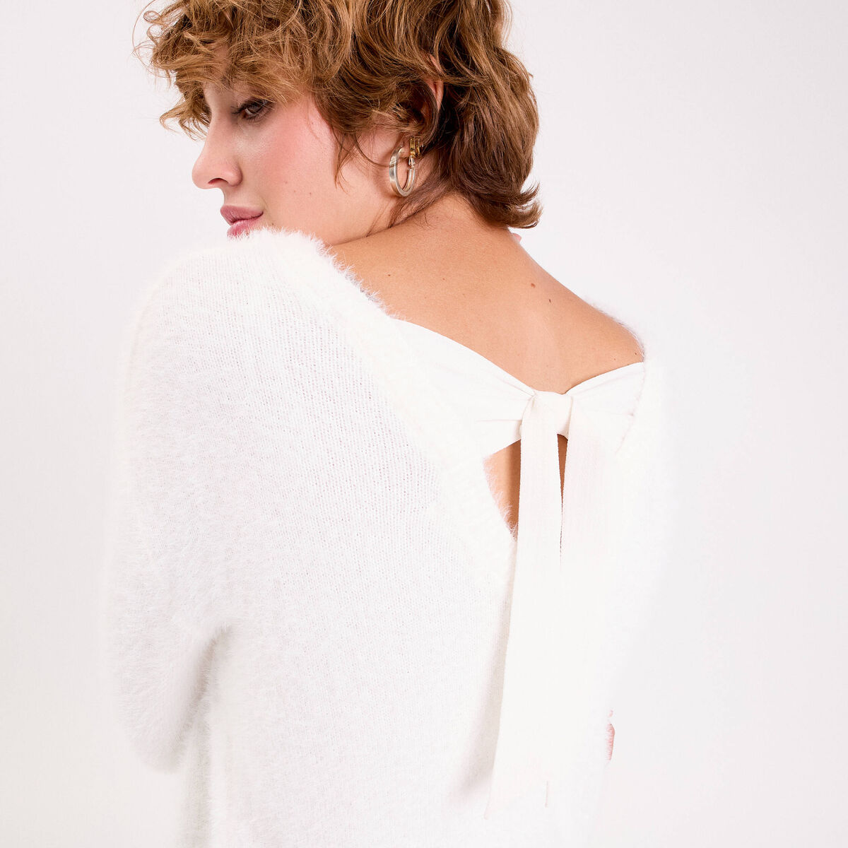Pull dos nou&eacute; ecru femme