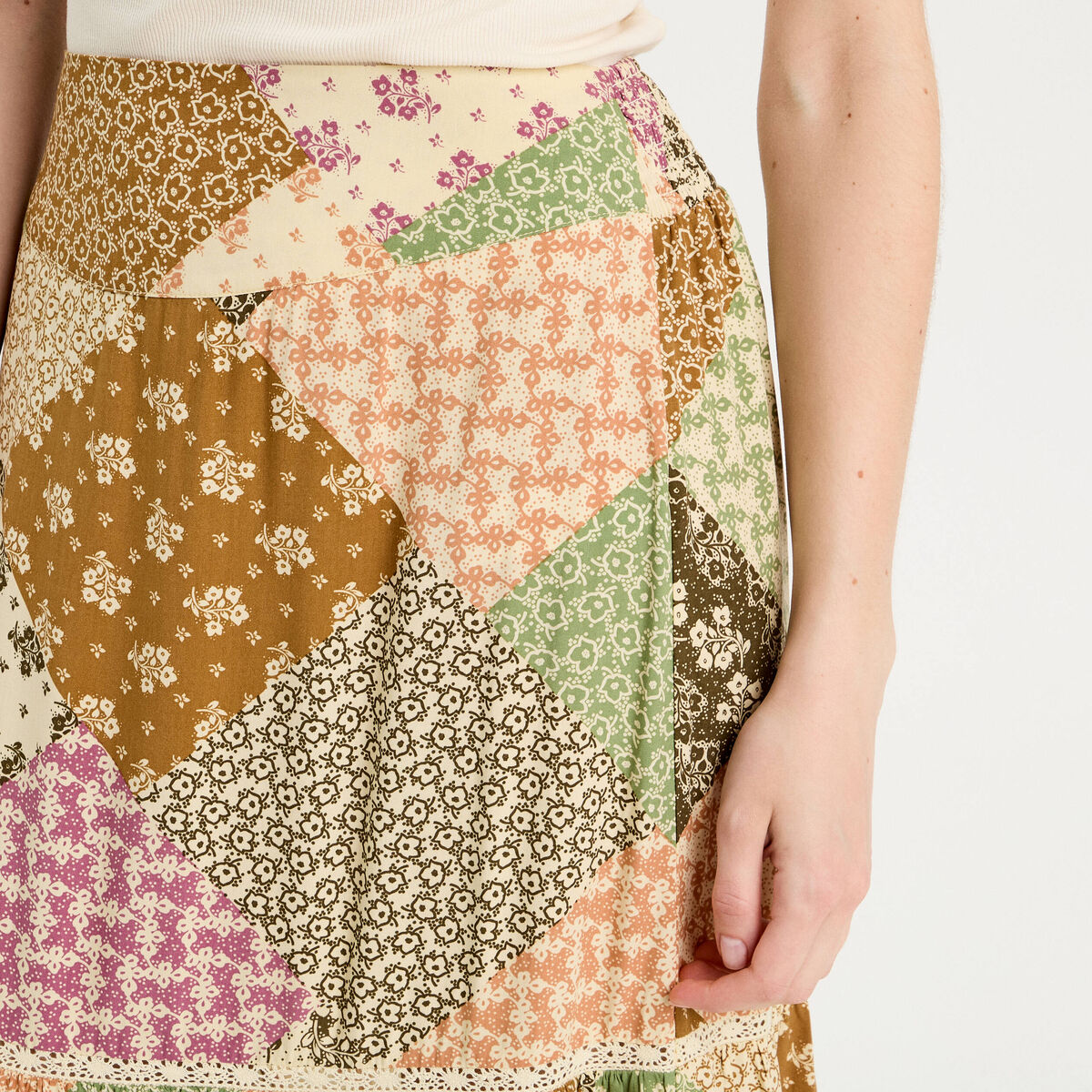 Jupe longue &eacute;vas&eacute;e beige femme
