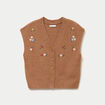 Gilet sans manches col v broderie marron femme