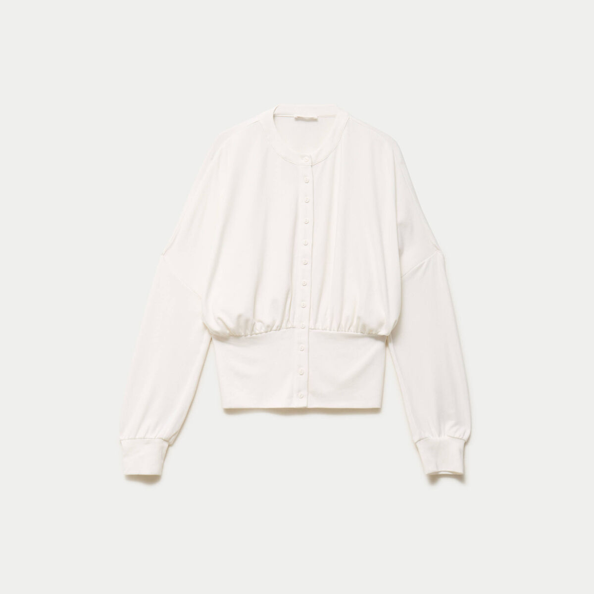 Gilet bas resserr&eacute; manches longues ecru femme