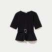 Top p&eacute;plum ceintur&eacute; manches courtes noir femme