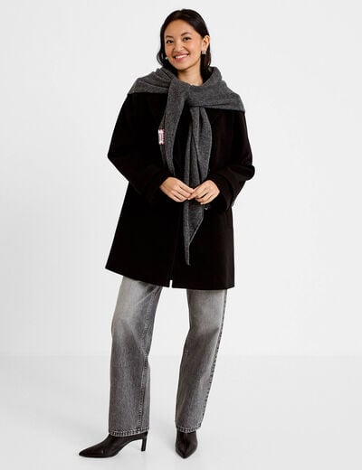Manteau col classique manches longues noir femme