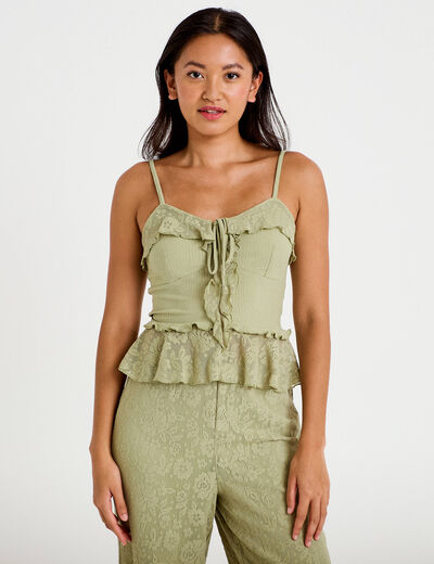 D&eacute;bardeur avec d&eacute;tail dentelle vert kaki femme