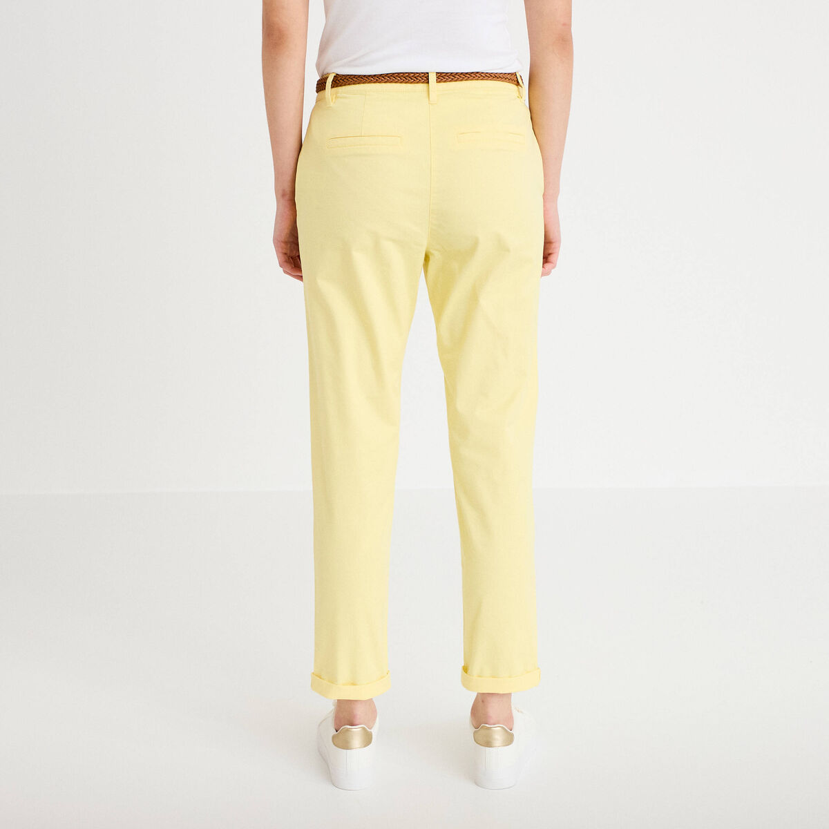Pantalon chino 7/8&egrave;me jaune pastel femme