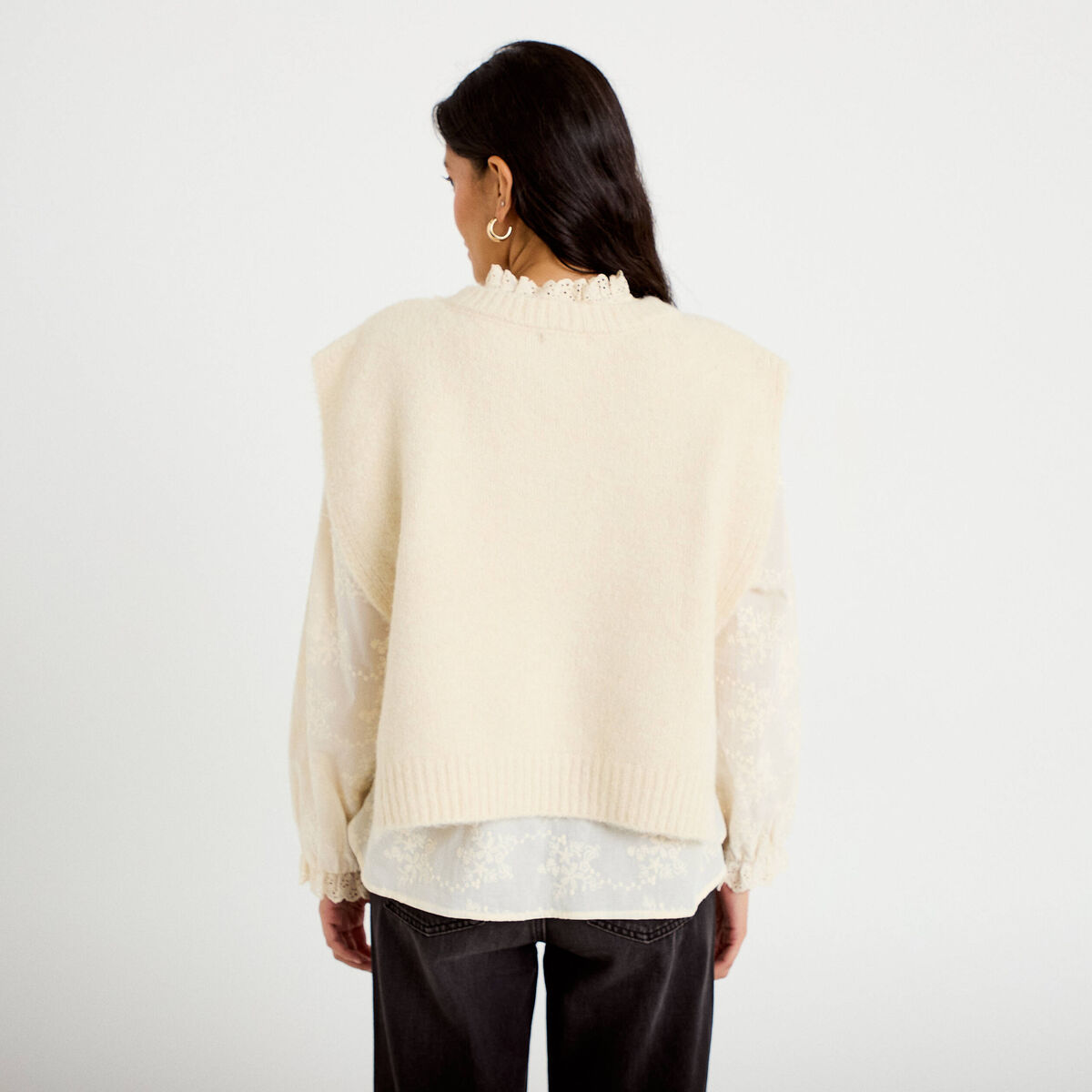 Pull sans manches ivoire femme