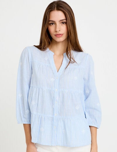 Chemise droite manches 3/4 blanc femme