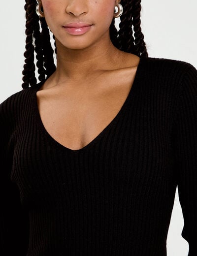 Robe tricot patineuse c&ocirc;tel&eacute;e noir femme